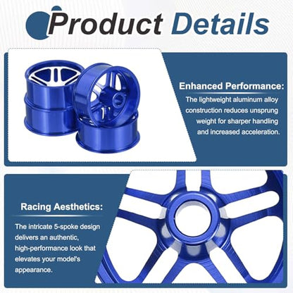 MECCANIXITY 4Pcs RC Car Wheel Rims, 23.5mm Dia 5-Spoke Blue Aluminum Alloy Wheel Rims Hex Hub for HSP RC Drift Racing Touring Car - color: Blue, size: 23.5mm Dia