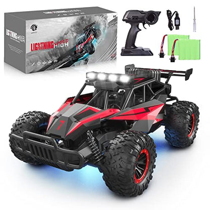 1:16 Scale Remote Control Car, 20 Km/h High Speed Remote Control Truck Off Road RC Monster Vehicle with LED Headlights and Chassis Lights, Electric Toy for Boys Kids and Adults - color: Crimson Thunder