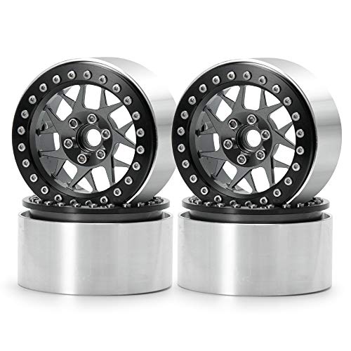 2.2inch Beadlock Wheels Rims 35mm for 1/10th Scale RC Rock Crawler Model Car -Pack of 4 (Titanium color) - color: Titanium