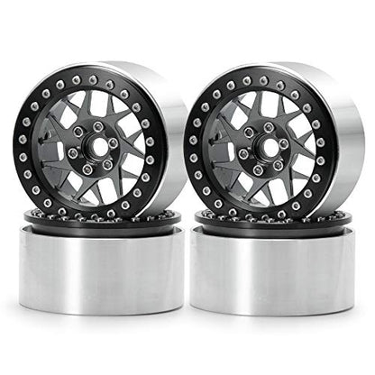2.2inch Beadlock Wheels Rims 35mm for 1/10th Scale RC Rock Crawler Model Car -Pack of 4 (Titanium color) - color: Titanium