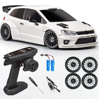 LD2801 Mini RC Drift Car 1/28 Scale RTR Remote Control 4WD Racing Cars with 4PCS Drift Tires and LED Searchlight for Hobby Gift (White) - color: White