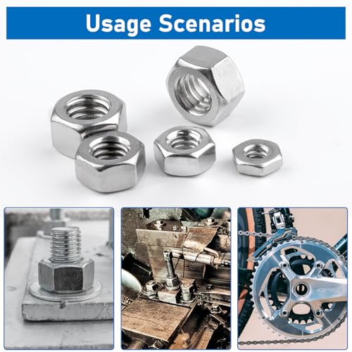SAE Hex Nuts, 178 Pack 304 (A2-70) Stainless Steel Hardware Nuts | #6-32#8-32#10-24 1/4"-20 5/16"-18 3/8"-16 Standard Inch Coarse Thread Nuts - color: Silver, size: SAE