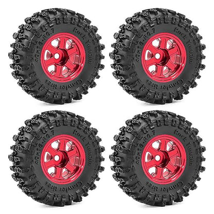 0.7" Aluminum Beadlock Wheel & Crawler Tire Set for 1/30 RC Crawler, CNC Rims, 40 x 16 mm Tires, Includes Screwdriver, Pre-Assembled 4 pcs, Red - color: Red, size: Rock-Trail-Clean-Out