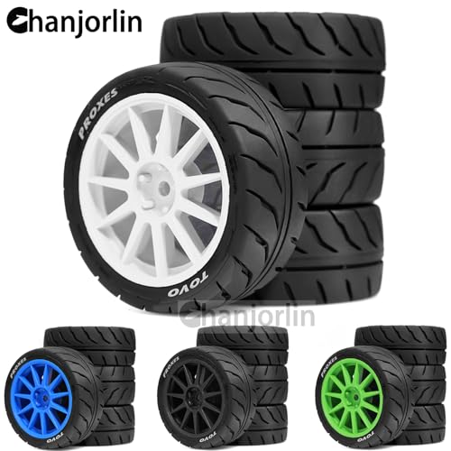 1/10 RC On Road Racing Tires and Wheels 12mm Hex OD 2.72'' RC Rally Street Tyres for 1:10 Scale Touring Drift Car Tamiya TT01 TT02 XV01 TA06 A959 PTG2 HPI KYOSHO HSP Traxxas 4PCS (White) - color: White