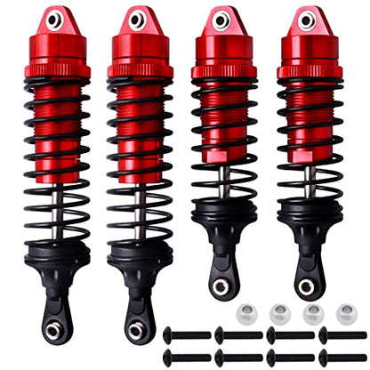 4PCS Aluminum Front & Rear RC Shocks for 1/10 Traxxas Slash 4x4 Compatible with Rustler Stampede Hoss 4WD Replace 5862 (Red) - color: Red