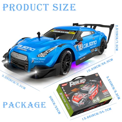1:16 Spray RC Drift Car for Kids 4WD 2.4GHz 40KM/H High Speed Remote Control Car with LED Lights Drifting Tires & 2 Batteries, Racing Sport Toy for Boys Girls (Blue) - color: Blue