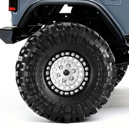 1.3" Beadlock Wheels and Tires for SCX24 TRX4M RC Crawler (Silver) | CNC Aluminum Beadlock Wheels, Ultra-Soft Sticky Rubber Tires, Built-in Foam Inserts, 70*28mm - color: Silver 370 F