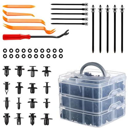 620PCS Car Push Retainer Clips & Fasteners Kit – 16 Universal Sizes Nylon Bumper Fenders Push Pins Rivets, Plastic Door Panel Clips with 10 Cable Ties&5 Fastener Removal Tools for Ford, Honda (620PCS) - size: 620PCS