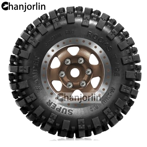 1/24 1/18 RC Crawler Tires and Beadlock Wheels Rims Offset -2.5mm 1.0 Super Soft Sticky Mud Terrain Rock Tyres OD 55mm For 1:24 1:18 Car Axial SCX24 FMS AX24 FCX18 FCX24 TRX4M 4Pcs (Bronze) - color: Bronze