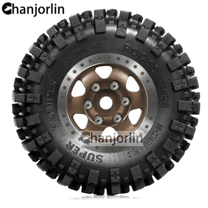 1/24 1/18 RC Crawler Tires and Beadlock Wheels Rims Offset -2.5mm 1.0 Super Soft Sticky Mud Terrain Rock Tyres OD 55mm For 1:24 1:18 Car Axial SCX24 FMS AX24 FCX18 FCX24 TRX4M 4Pcs (Bronze) - color: Bronze