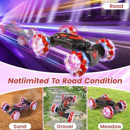 Gesture Sensing RC Stunt Car,Remote Control Car Toys for Ages 4-12 | Drift cars with Lights Music ,4WD 360° Spins All Terrains Kids Toys RC Cars, Best Birthday Gift for 4-12 Kids - color: Red