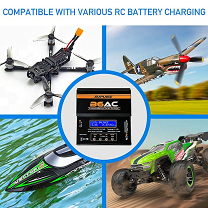 80W Dual RC Battery Charger Discharger for 2-6S Li-ion Life LiHV | 1-15S NiCd NiMH PB Lipo Balance Charger Tamiya/JST/EC3/FUTABA/XT60 Power Supply for RC Car/plane