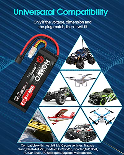 HOOVO 11.1V 80C 5200mAh 3S LiPo Battery with Tracxas Plug for RC Car RC Truck RC Boat Hobby (2 Packs)