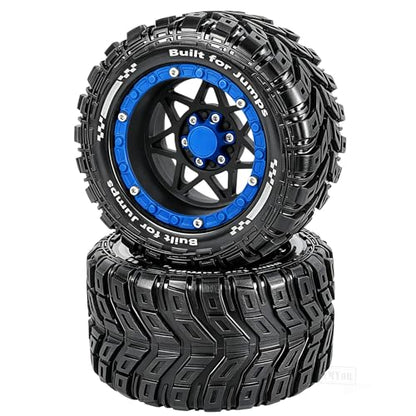 RC Truck Wheel and Tires for 1/16 Summit E-REVO Gorgon GROM MINI KRATON M-J-X H-B-X S-C-Y RC Car,Monster Truck Car Wheel Tires w/Plastic Wheels Rim,Soft Tire Highway Wheels,Black Navy Blue - color: Black--navy Blue(rc Wheels Tires)