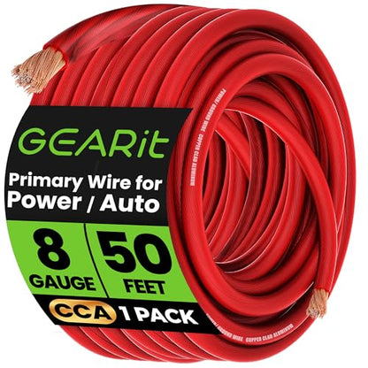GEARit 8 Gauge Wire 50 ft Red, 8 AWG Battery Cable CCA, Copper-Clad Aluminum Power Cable for Car Audio Amp, Automotive, RV - color: 8 Gauge Wire, size: Red - 50ft