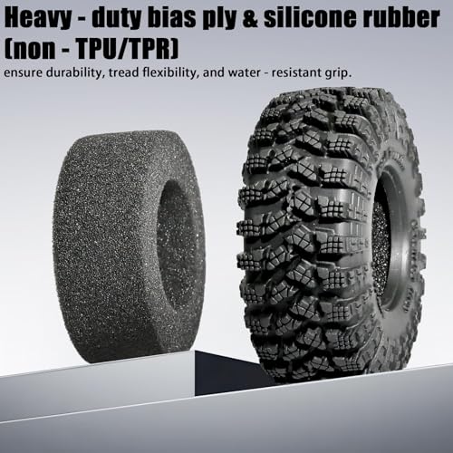 1.3” RC Tires - 70x26mm All Terrain Tyres 4-Pack for TRX4M SCX24 Crawlers | Soft Sticky Rubber Tyre with Foam Insert for Mud/Rock Climbing Compatible with 1/18 1/24 AX24 TRX4M SCX24 FCX24 Micro Crawler