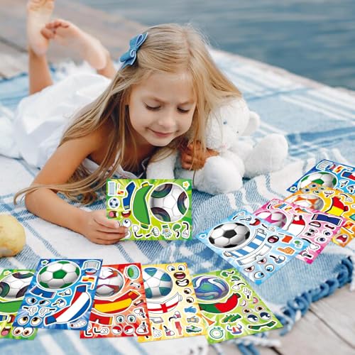 Soccer Stickers for Kids, Make a Face Stickers, Make Your Own Sticker | 24 Sheets, Goodie Bag Stuffers, Football Gifts, Soccer Party Favors, Classroom Teacher Reward Educational Toy Art Craft - style: 24 Sheet Soccer Stickers