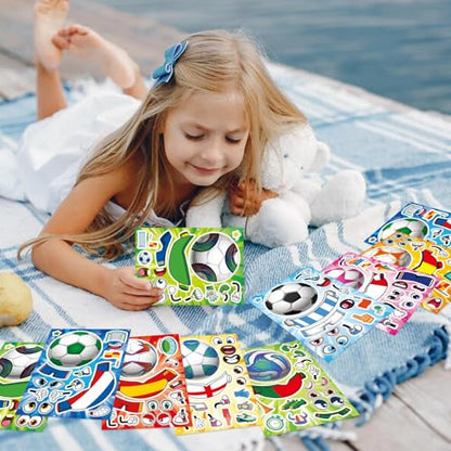 Soccer Stickers for Kids, Make a Face Stickers, Make Your Own Sticker | 24 Sheets, Goodie Bag Stuffers, Football Gifts, Soccer Party Favors, Classroom Teacher Reward Educational Toy Art Craft - style: 24 Sheet Soccer Stickers