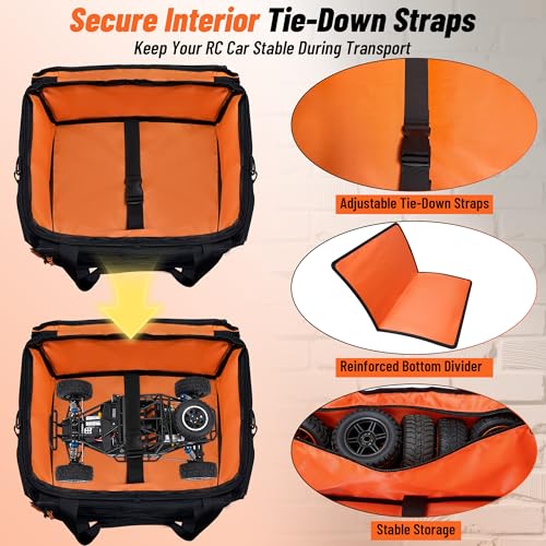 ORKELS RC Car Carrying Case For 1/14, 1/16, 1/18 Scale, Heavy Duty RC Storage Bag with Reinforced Base, Multi-Pocket Tool Organizer, Compatible with Traxxas RC Cars Trucks & Buggies - size: For 1/14, 1/16, 1/18 RC Car