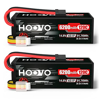 HOOVO 4S Lipo Battery 14.8V 6200mAh 120C RC Car Battery Hard Case TR Plug | 2 Pack Battery compatible for 1/8 and 1/10 Scale RC Car RC Buggy Truggy Truck Slash 4X4 Crawler Monster RC Hobby - style: 4S 6200mAh