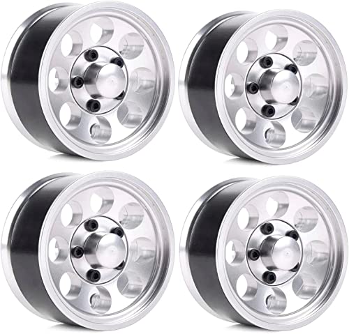 4PCS 1.55 Inch Alloy Beadlock Metal Wheel Rim Tyre Rubber Tires for 1/10 RC Crawler Car Jimny Axial AX90069 D90 TF2 Tamiya CC01 LC70(Silver) - color: 90mm-silver