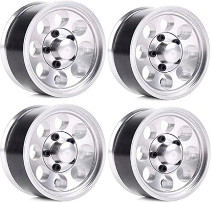 4Pcs 1.55 Inch Aluminum Beadlock Wheel Tires Rubber Tyre for 1/10 RC Crawler Car D90 TF2 Tamiya CC01 LC70 LC80(Silver) - color: 95mm-silver
