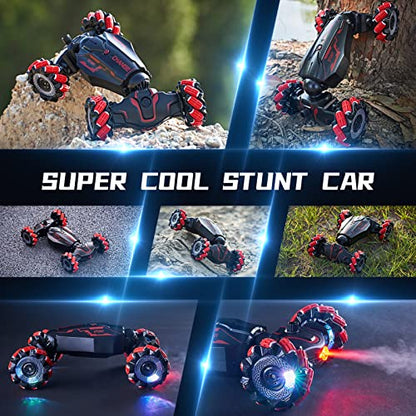TADOZIC 4WD Remote Control Gesture Sensor Car,Hand Controlled RC Stunt Car,Double-Sided Vehicle 360° Rotation with Light and Music Spray, Watch Toy Cars for Boys & Girls Birthday - color: Red