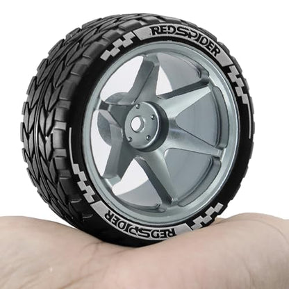 1/10 RC On Road Tires OD 2.55'' and Aluminium Street Wheels 4PCS 12mm Hex Touring Tyres for 1:10 Rally Racing Drift Car Tamiya TT01 TT02 XV01 HPI KYOSHO HSP PTG2 Traxxas TA06 A959 (Titanium) - color: Titanium