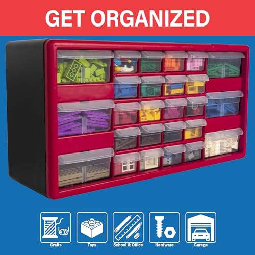 Akro-Mils 26-Drawer Plastic Storage Cabinet, 20"W x 6"D x 10"H, Red - color: Red, size: 26 Drawer, style: 1 Pack