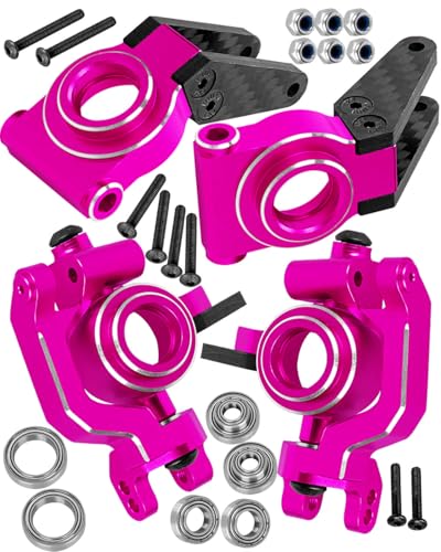 RC Carbon Fibre Aluminum Rear Hubs Front Steering Block Knuckles & C-Hubs Caster Blocks Upgrades Parts for 1/10 Senton/Granite 3S Blx & Mega 550,Vorteks 3S Blx,Big Rock 3s BLX.Pink - color: Pink(for 1/10)