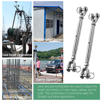5PCS M6 Jaw and Jaw Turnbuckle, Stainless Steel Turnbuckle Heavy Duty Turn Buckle, 3050lbs Working Load Limit, Durable for Wire Rope Cable - style: Jaw & Jaw-M-6