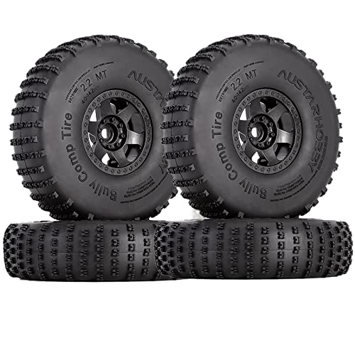 4PCS 2.2 inch Beadlock Plastic Wheel Rims 142mm Rubber Tyre Tires Set 12mm Hex Compatible with 1/10 RC Rock Buggy Crawler Car Axial SCX10 TRX4 Wraith 90018 RR10 Bomber (Black) - color: Black