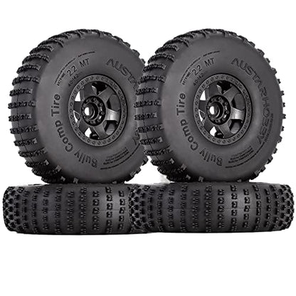 4PCS 2.2 inch Beadlock Plastic Wheel Rims 142mm Rubber Tyre Tires Set 12mm Hex Compatible with 1/10 RC Rock Buggy Crawler Car Axial SCX10 TRX4 Wraith 90018 RR10 Bomber (Black) - color: Black