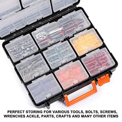 Mayouko 16 Compartments Detachable Toolbox Organizer,Hardware Organizer Box with Removable Sections,Carrying Storage Case for Patts,Screws,Bolts,Nuts,Toys - size: 13.5"L x 12"W x 5"H