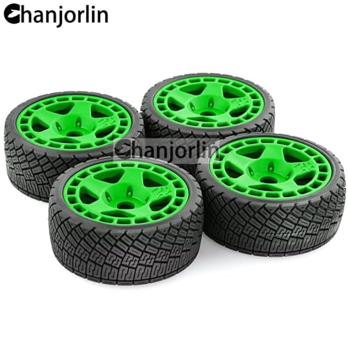 1/8 1/7 RC On Road Tires And Hard Plastic Rally Racing Wheels 17mm Hex Touring Tyres OD 3.94'' For 1:8 1:7 Street Drift Car ARRMA Losi Kyosho GT2 W10 Tamiya HPI WR8 HSP 4PCS (Green) - color: Green