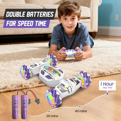 Gesture Sensing RC Stunt Car for Boys 8-12 - Gifts Toy for Kids,4WD Remote Control 360° Rotating,Transform Hand Controlled,Birthday Presents for Boy Age 8 9 10 11 12(White)