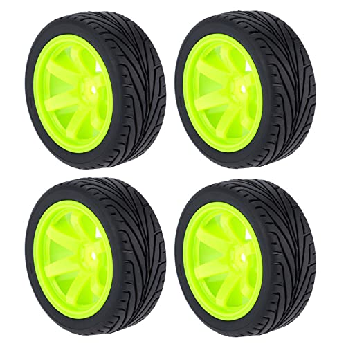 4PCS 1:10 RC Tires and Plastic Wheels Rims for 1/10 Scale On Road Touring Racing Drift Car HSP HPI Tamiya (Green) - color: Green