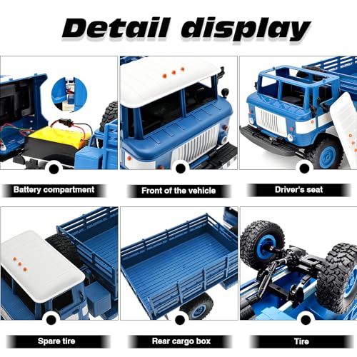 jaming WPL B-24 Remote Control Car,1/16 Full Scale RTR RC Truck Car for Children's,RC Truck 4WD Climbing Off Road Vehicles 2.4GHz RC Crawler Gift for Adults Kids Hobby Toys(B24) - color: Blue