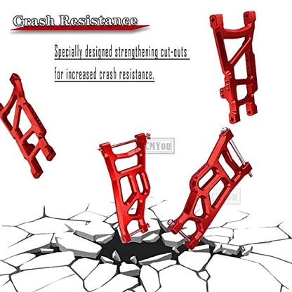 RC Front Rear Suspension A-Arms Upgrades Part for 1/10 Rustler VXL/Stampede VXL 2WD,Alloy Arms Hop Ups w/Tie Bar,Replace 3631 3655,Red - color: Red - 1 set