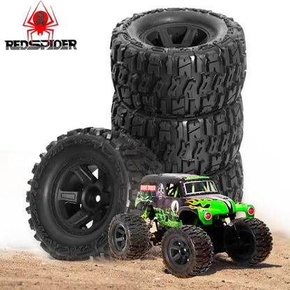 REDSPIDER 1/14 RC Monster Truck Wheel Rim Tires (4pcs) Hex 12mm OD 3.54'' for 1/12 1/14 1/16 RC Off Road Monster Truck TRX E-REVO Summit HPI SAVAGEGT-2XS REDCAT Volcano-16 (Black) - color: Black