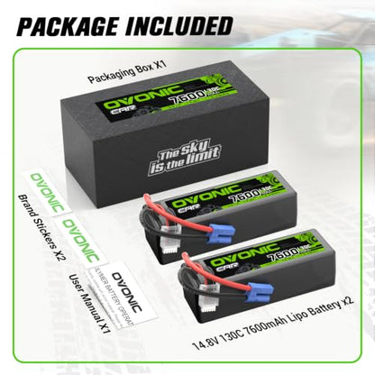 OVONIC 4S LiPo Battery 7600mAh 14.8V 130C RC Battery with EC5 Connector