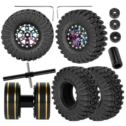 RC 1.3" Beadlock Tires Wheels for 1/18 1/24 Trx4m SCX24 FCX24 Ascent-18 RC Crawler Car,4pcs 1.3 Inch Wheel Rim Soft Rubber Tires,Colorful - color: Colorful-(1.3" Beadlock Tires）