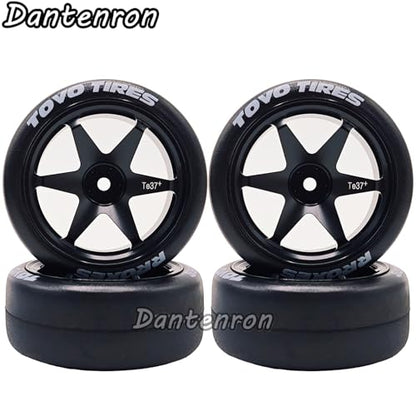 1/10 RC Drift Aluminum Wheels and Tires OD 65mm 1/12 Hard Drift Racing Tyres 12mm Hex for 1:10 Rally Street On Road Touring Car Tamiya TT01 TT02 XV01 TA06 A959 PTG2 KYOSHO 4PCS (Black) - color: Black