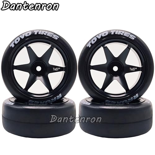 1/10 RC Drift Aluminum Wheels and Tires OD 65mm 1/12 Hard Drift Racing Tyres 12mm Hex for 1:10 Rally Street On Road Touring Car Tamiya TT01 TT02 XV01 TA06 A959 PTG2 KYOSHO 4PCS (Black) - color: Black