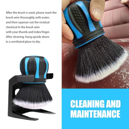 Shakas Detail Cleaning Brush with Storage Holder, Non-Slip Easy Grip Handle Air Conditioning Vent Spherical Soft Bristle Crevice Brush, Portable Multi-Purpose Accessory, Fits Most Cars (Blue)