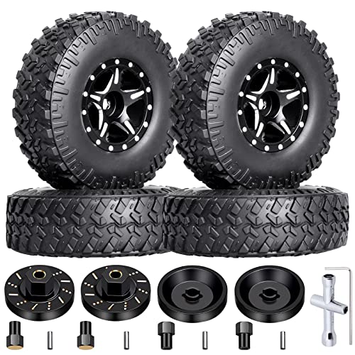 Hobbypark 4pcs 1.0 Beadlock Wheels and Tires Metal Micro Crawler Tires with Brass Wheel Weights Extended Wheel Hubs for 1/24 RC Crawler Car Axial SCX24 Gladiator Bronco C10 Deadbolt Upgrades (Type A) - style: Type A