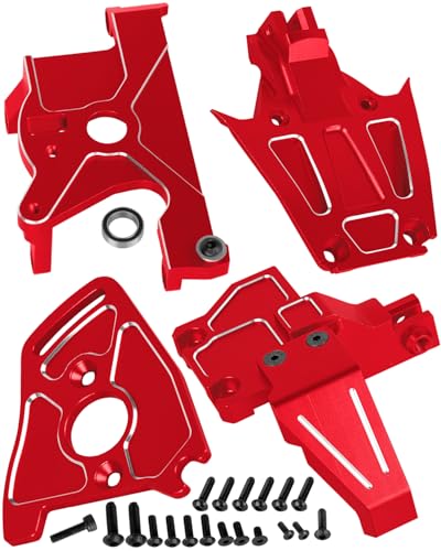 RC Alloy Chassis Brace Mounts & Motor Mount & Motor Plate Upgrades Part for 1/10 Jato 4X4 Brushless,Jato 4X4 VXL,Replace #9025,#7460A,#7490,Red - color: Red(1set)