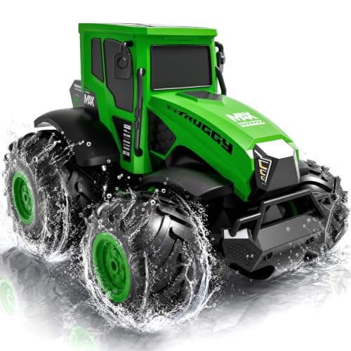 1:14 Amphibious Farm RC Tractor, All-Terrain Off-Road Stunt Trucks Toy Car | Waterproof Amphibious Farm Vehicle 2.4GHz Remote Control Tractor 4WD Stunt Water Car Birthday Gift for Boys & Girls Ages 6-14