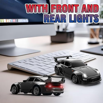 Mini RC Drift Car with Gyro, 1:43 4WD Full Proportional RC Cars, 18KM/H High Speed Remote Control Car with Lights, Extra Racing Tires, Vehicle for Adults Kids Boys, Black - color: Black