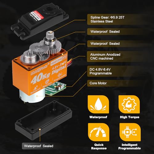 Hobbypark 40kg Waterproof RC Servo High Torque RC Steering Servos Standard HV 4.8-8.4V Metal Gears for RC Car Crawler Truck Buggy Control Angle 180° Programmable
